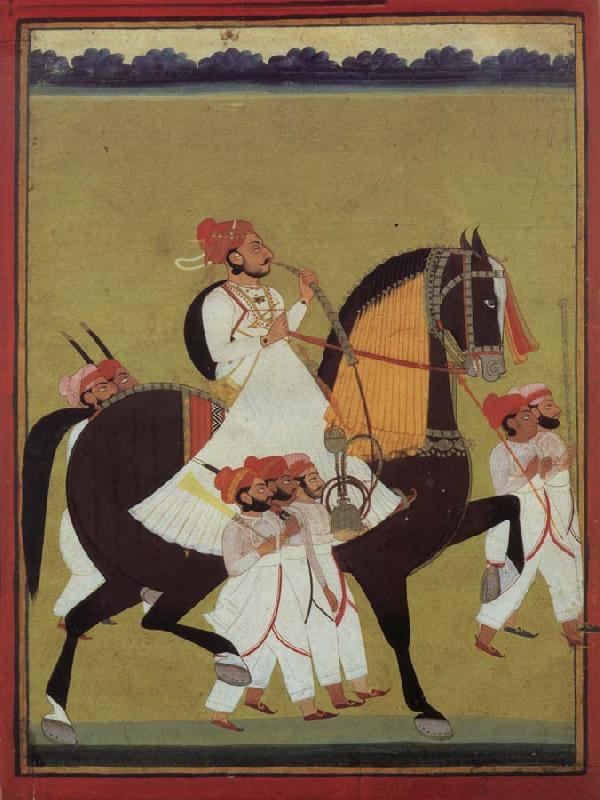 unknow artist India Kumbhawat Kesari Singh to Prerd, a hookah smoking and accompanies of its servant shafts, Jodhpur France oil painting art